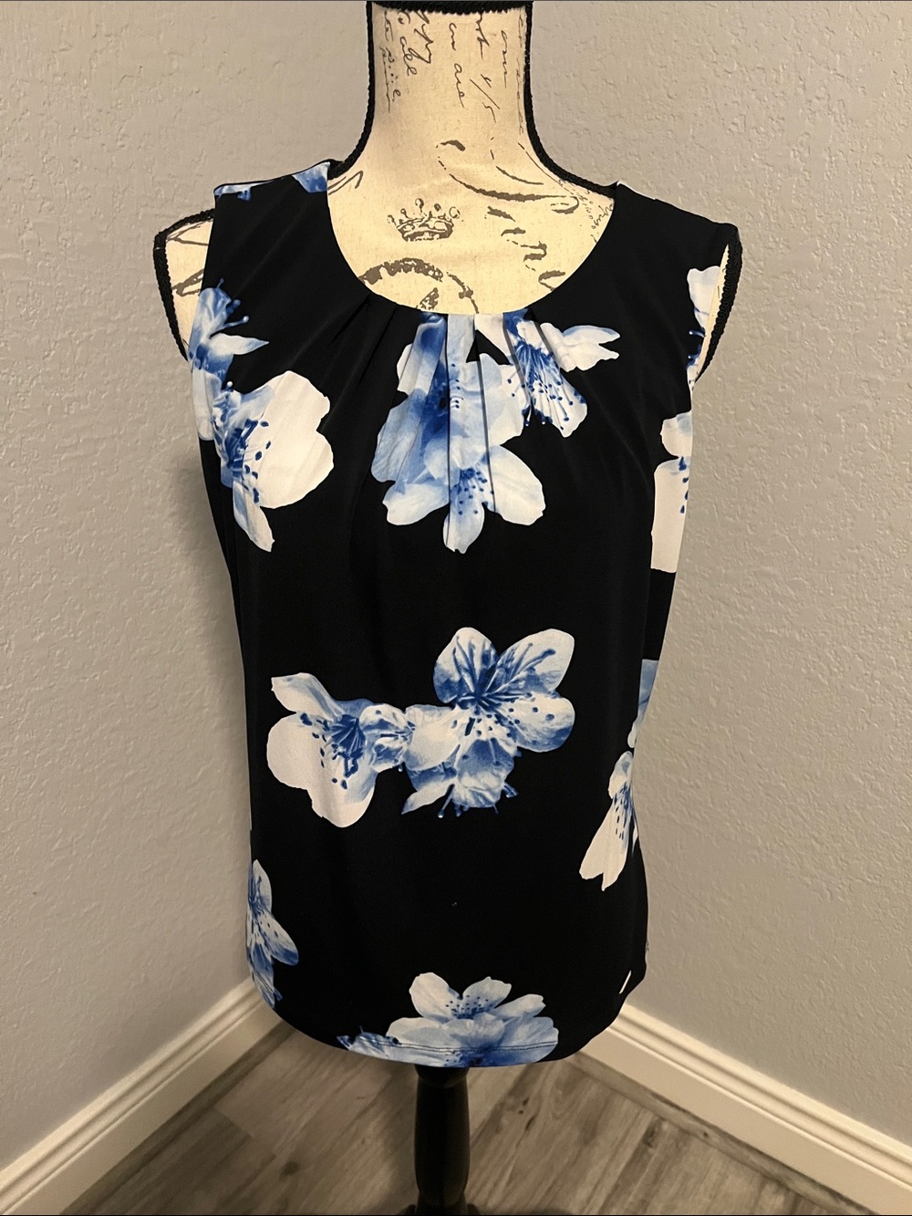 Calvin Klein Black Sleeveless Camisole with Blue & White Floral Print